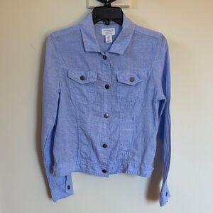 Jones New York 100% Linen Utility Jacket Blue Lightweight Spring Summer S